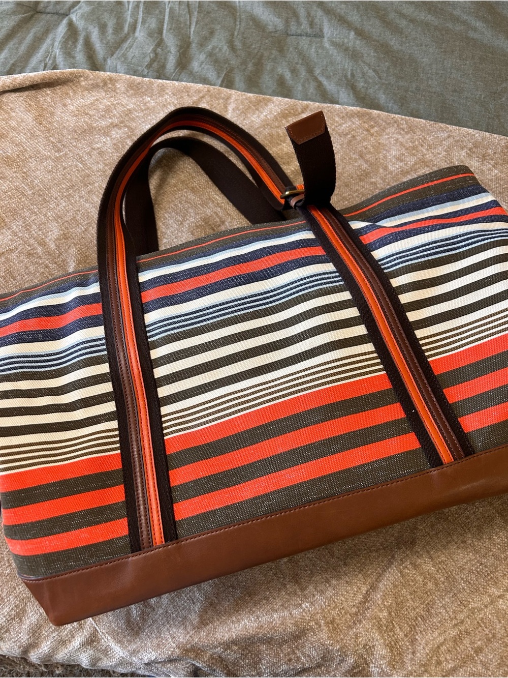 Coach Striped Canvas & Leather Large Tote Bag
